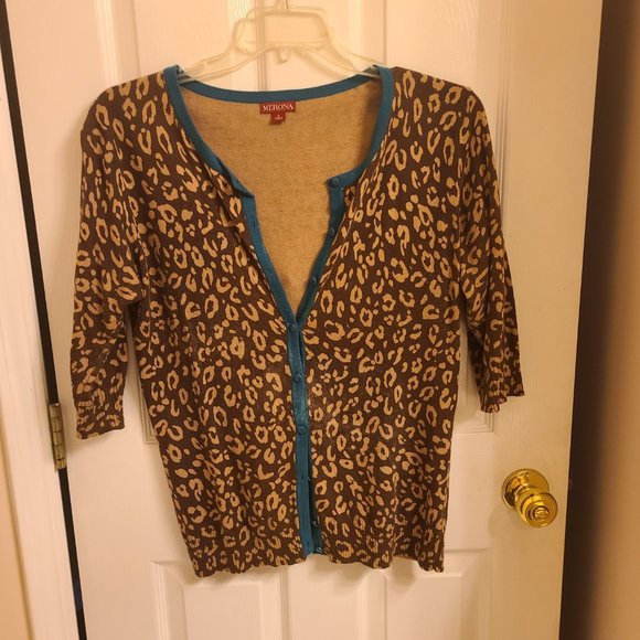 Merona Cheetah Print 3/4 Sleeve Cardigan  L - Picture 2 of 5